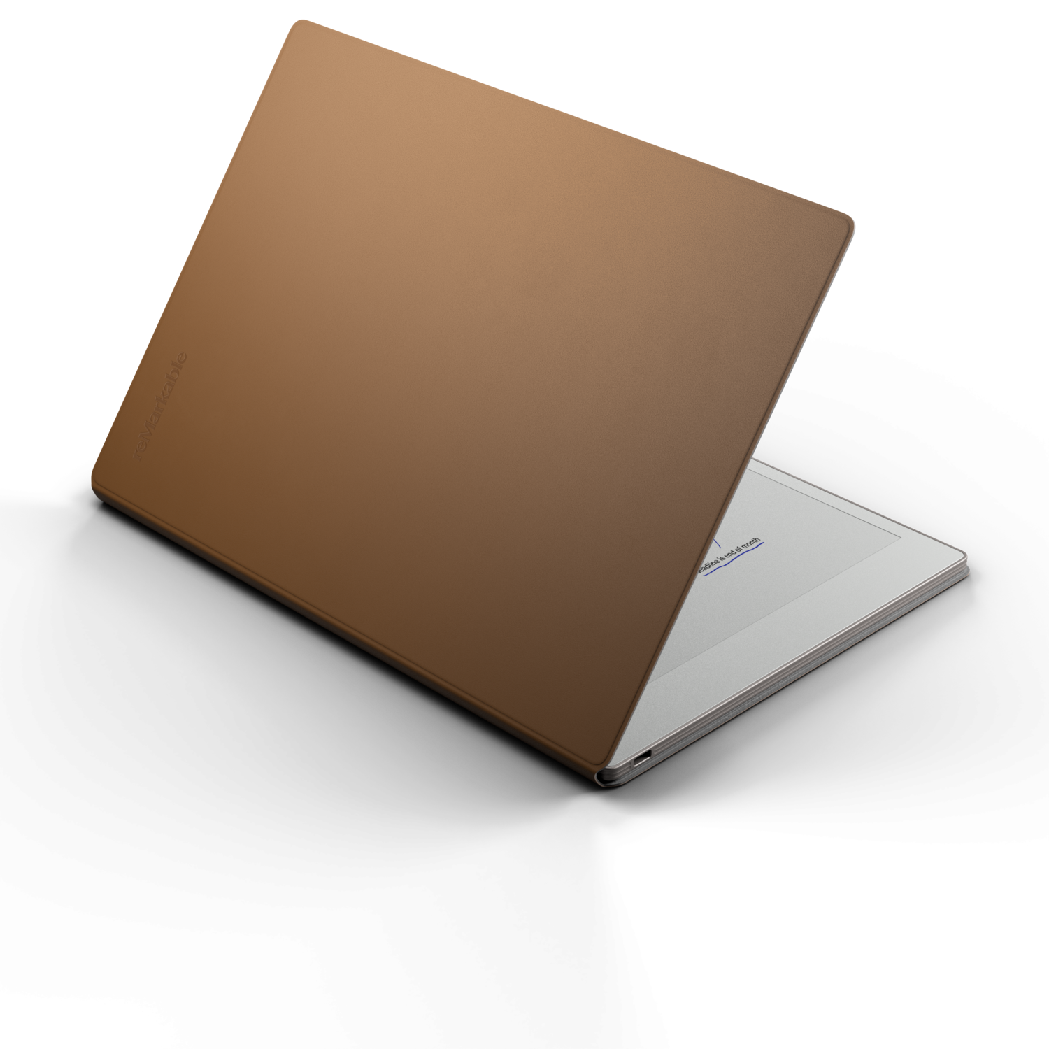 A brown laptop in a black background. The screen is slightly open.