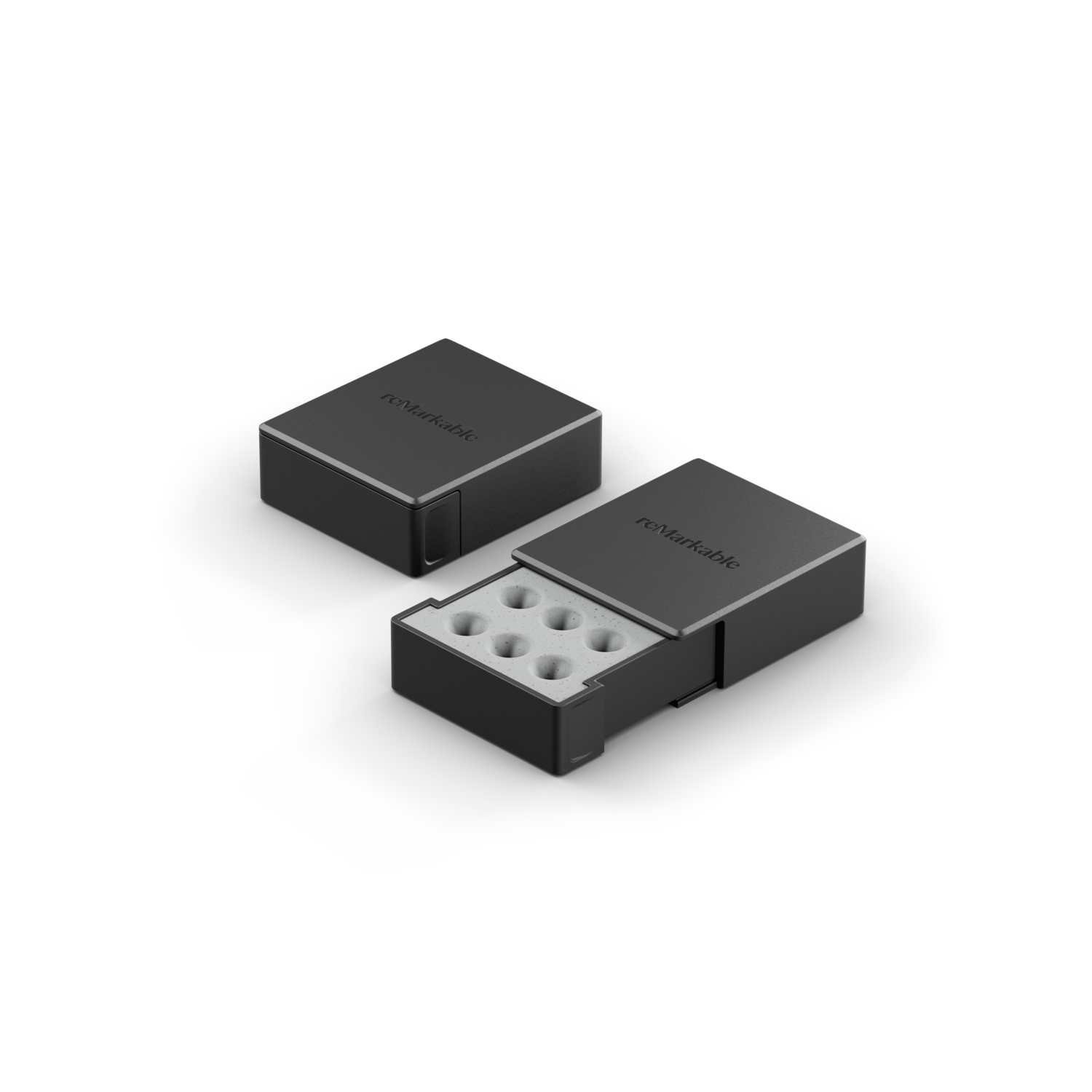 Two black, rectangular storage cases on a black background.