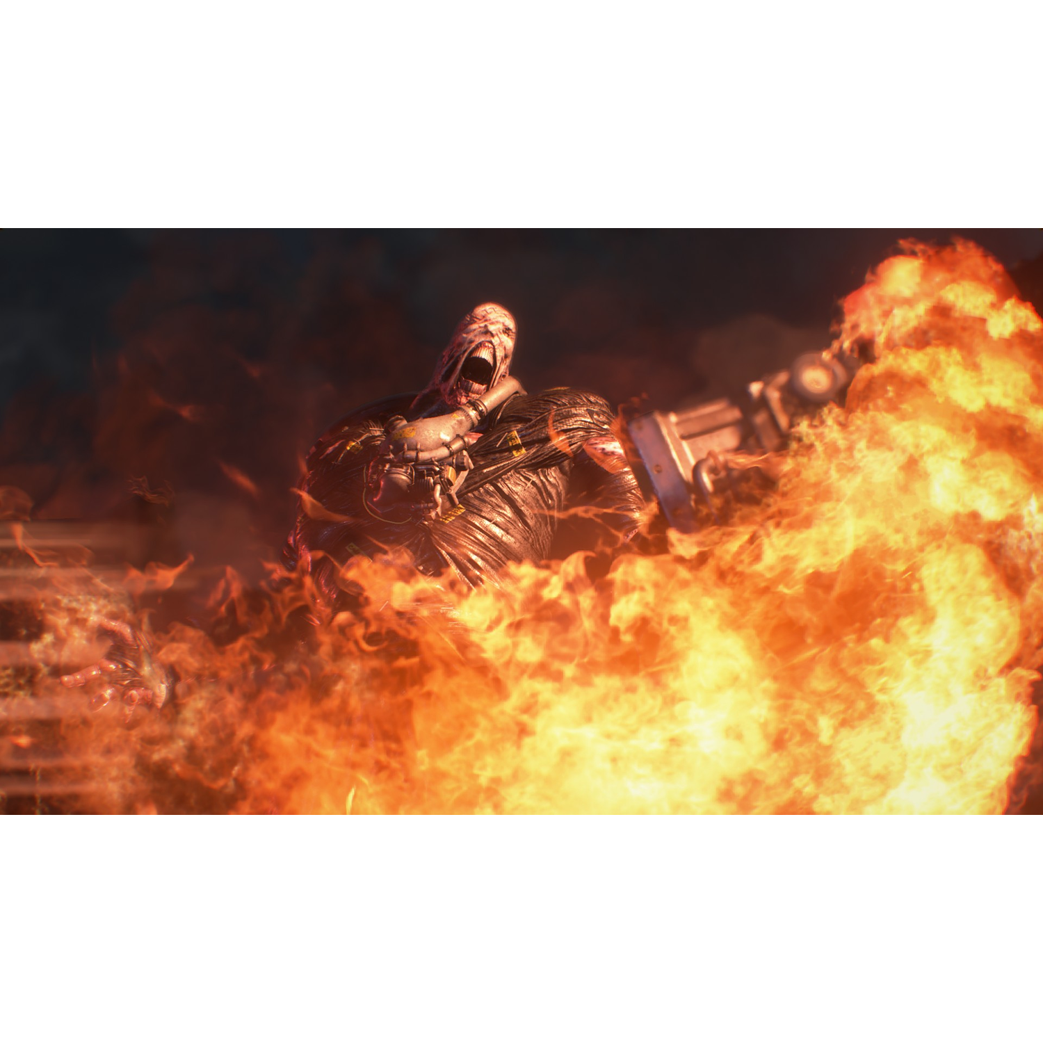 A monstrous zombie in flames, from a video game.