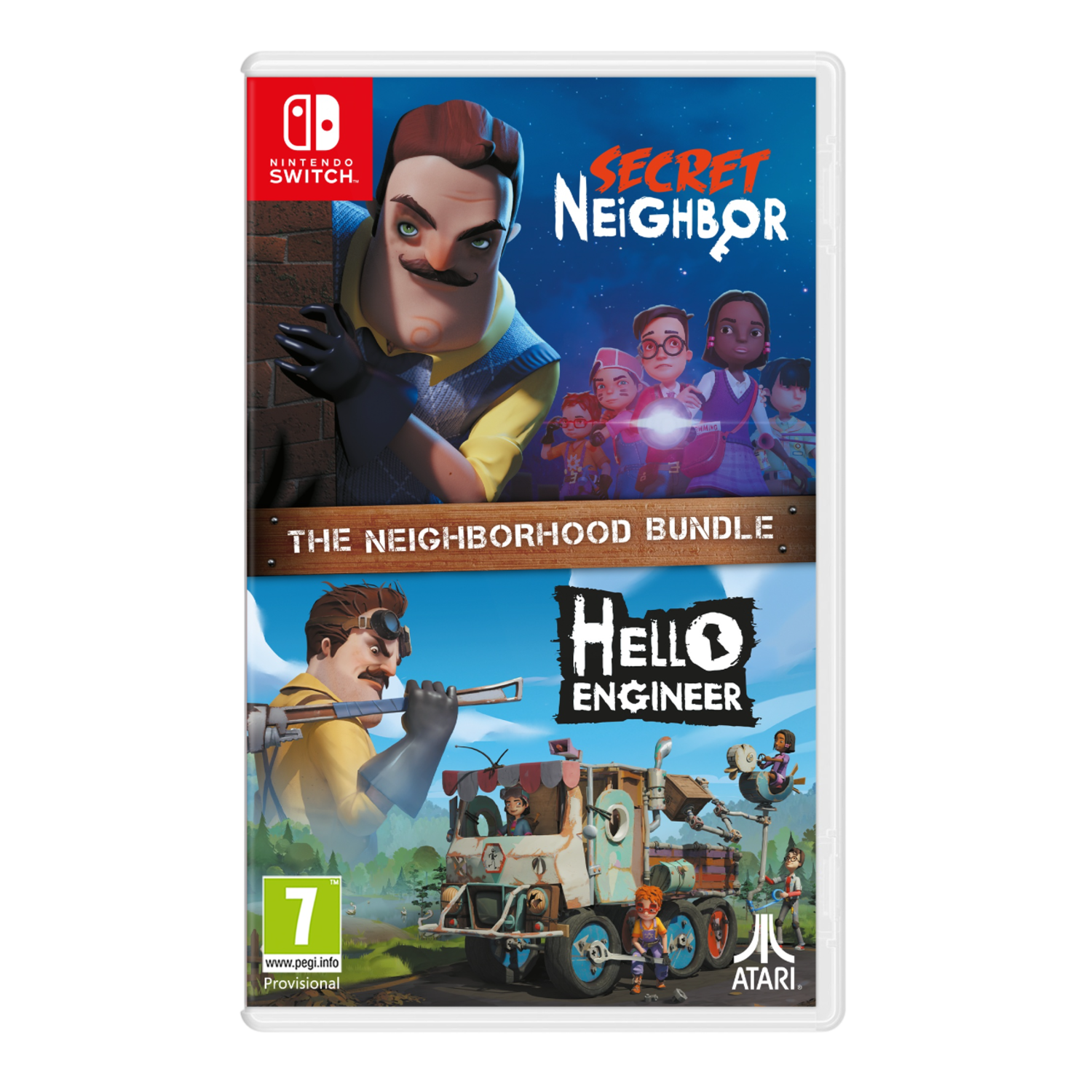 Nintendo Switch game case met "Secret Neighbor" en "Hello Engineer".