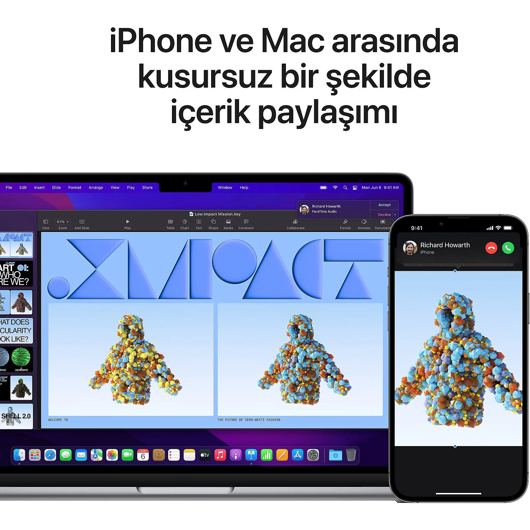 Bir sunumu paylaşan bir dizüstü bilgisayar ve telefon ekranının ekran görüntüsü.