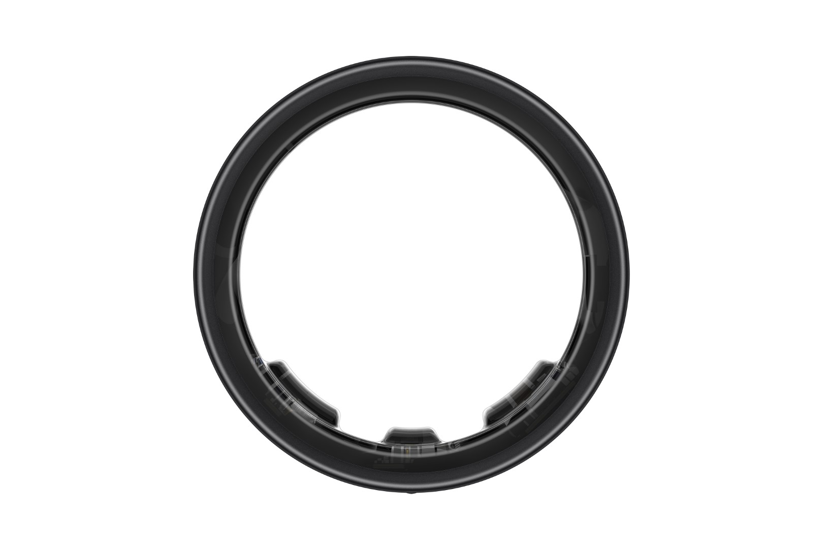 Okrągły czarny pierścień z małymi przyciskami lub detalami.