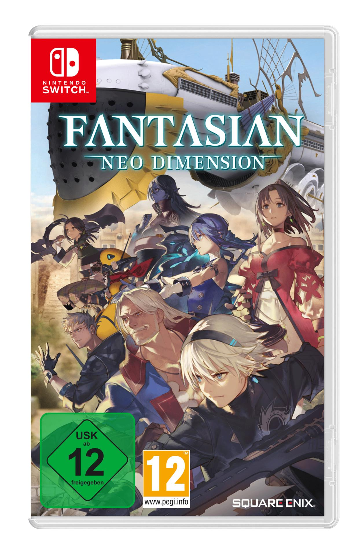 Fantasian Neo Dimension, Nintendo Switch-Spielecover. Charaktere vor einem Schiff.