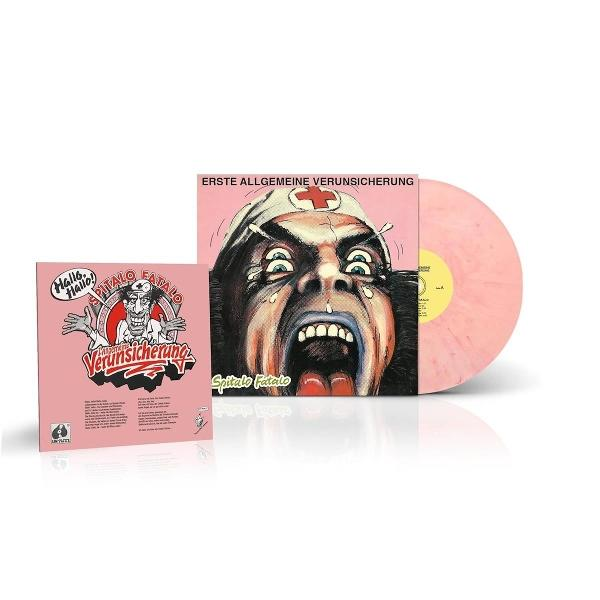Albumcover mit schreiendem Gesicht und rosa Vinyl-Schallplatte. Das Album heißt "Erste Allgemeine Verunsicherung".