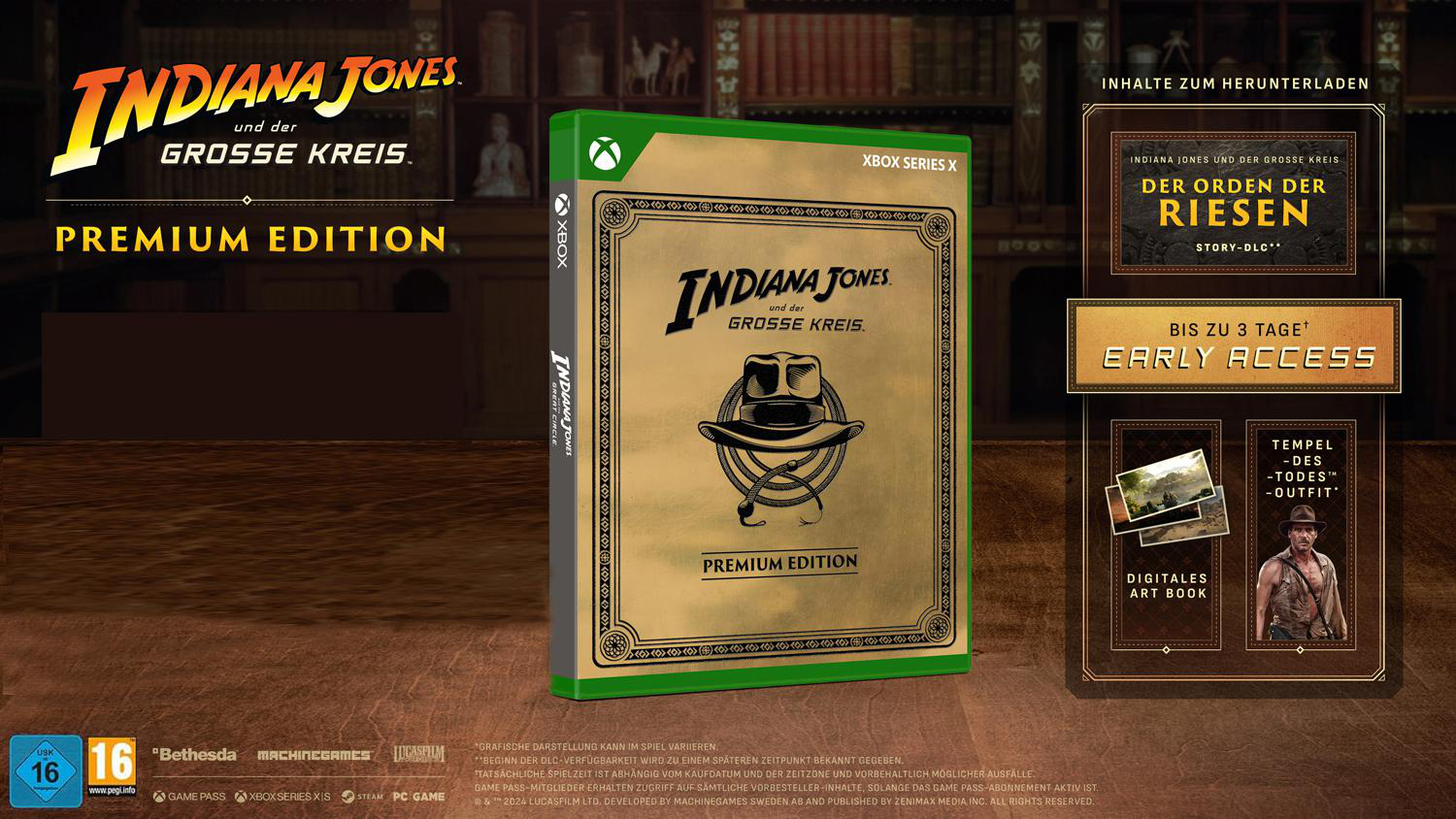Indiana Jones Xbox-Spielbox in Premium-Edition-Verpackung.
