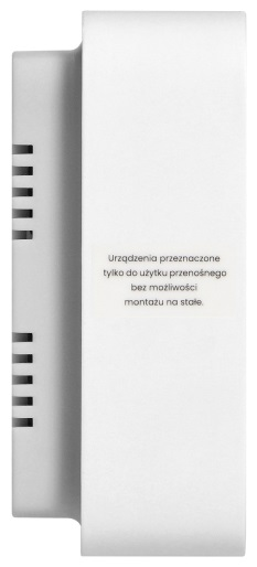 Białe urządzenie z tekstem po polsku, ostrzeżenie dotyczące instalacji.
