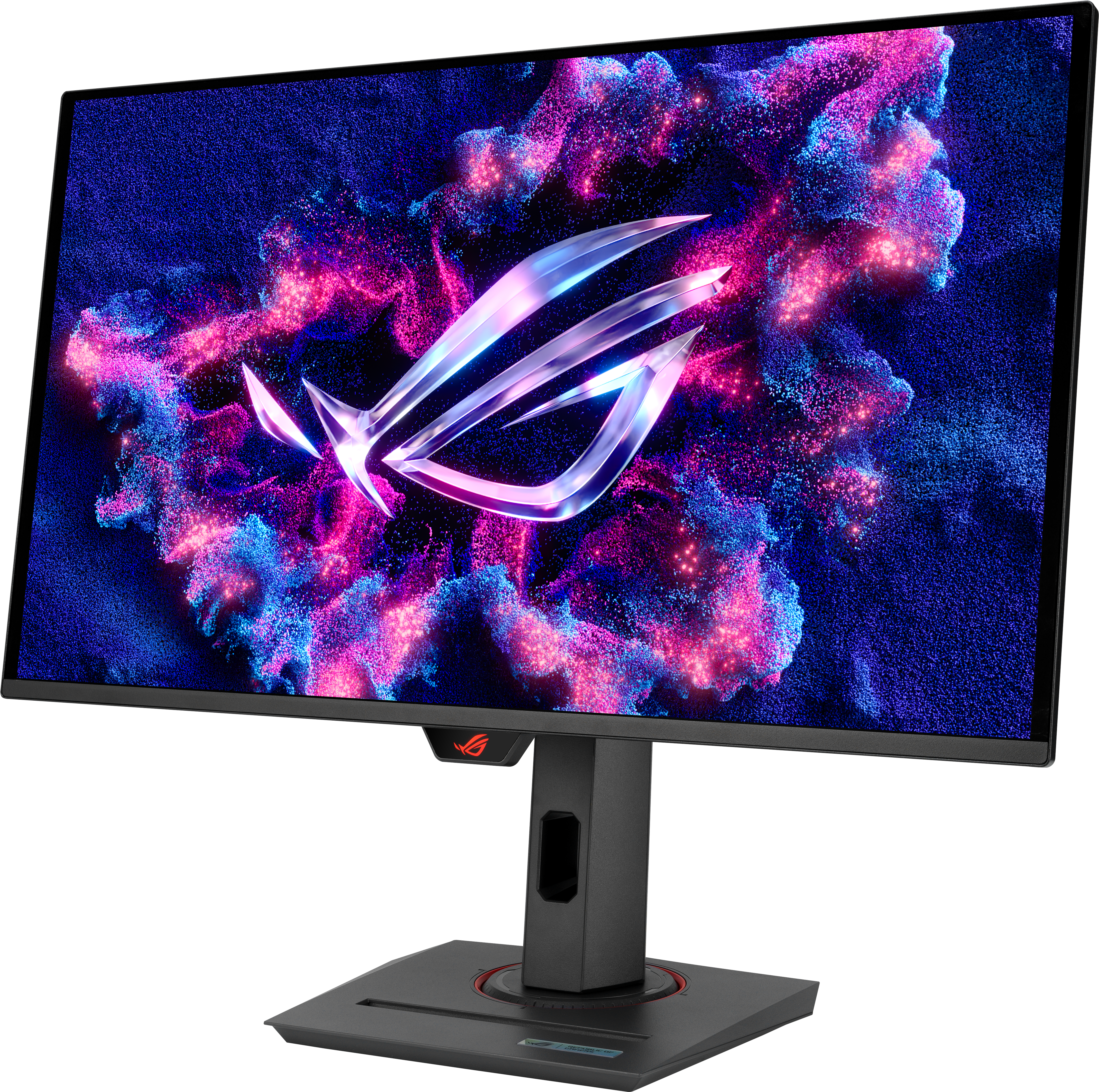 Un monitor per computer con un logo di gioco e uno sfondo colorato.
