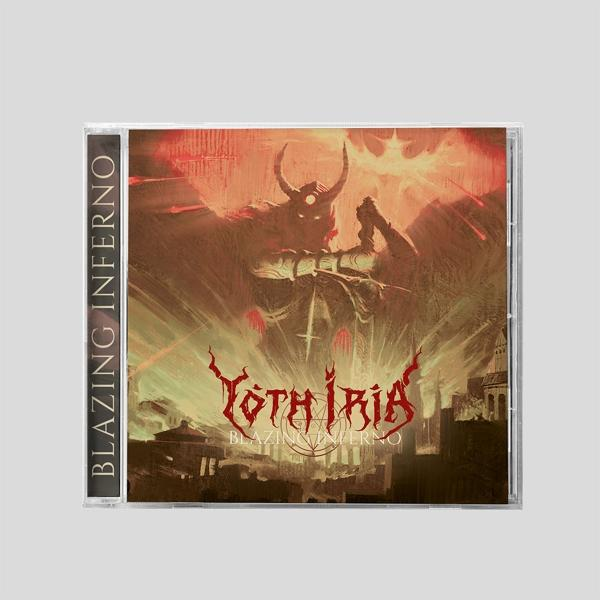 A Tothiria album borítója. Egy szarvakkal rendelkező démon egy tüzes háttérben, egy város sziluettjével.