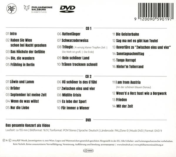 Rückseite einer CD-Hülle. Es gibt Text auf Deutsch und das Titelliste.