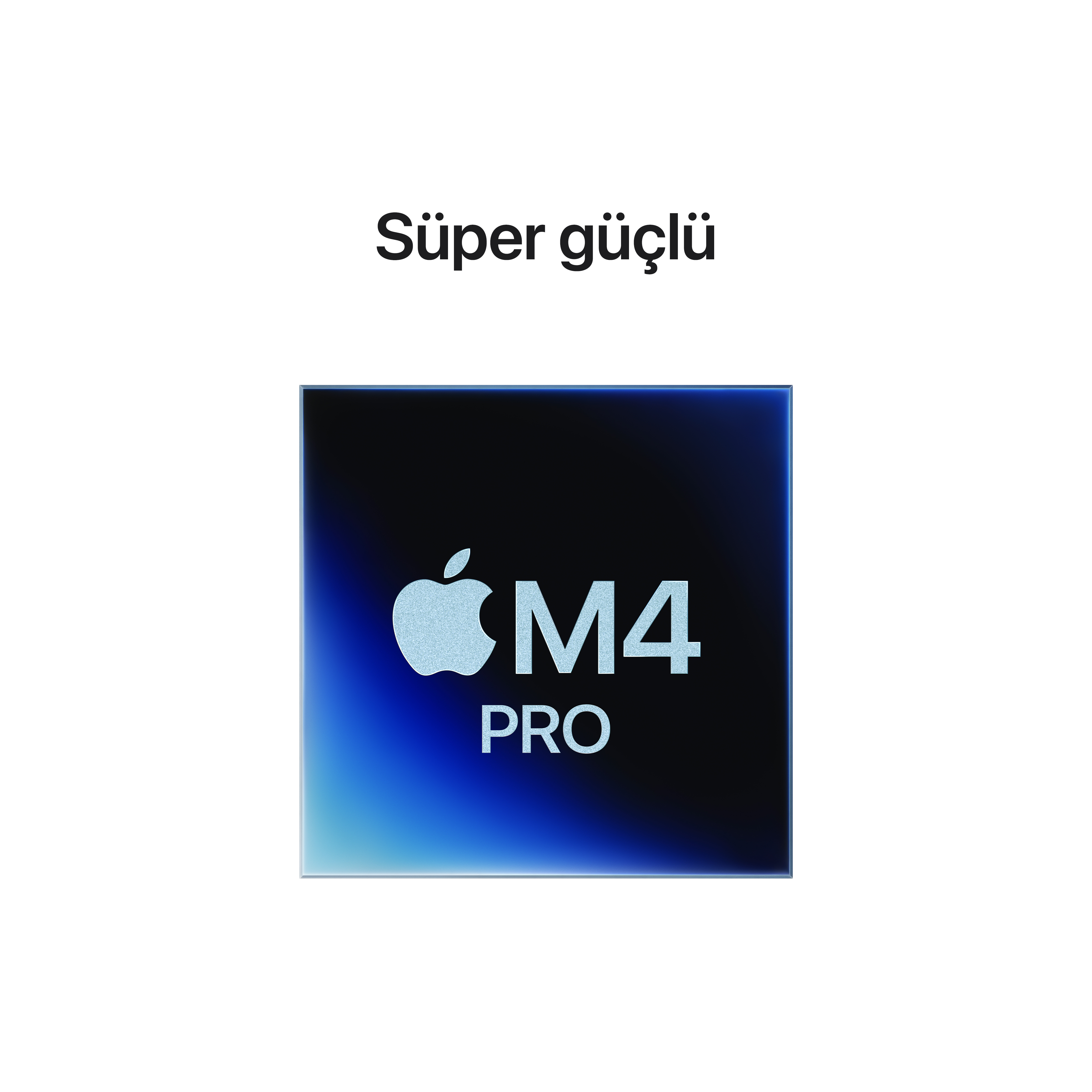M4 PRO logosu, mavi degrade ile koyu bir arka plan üzerinde.
