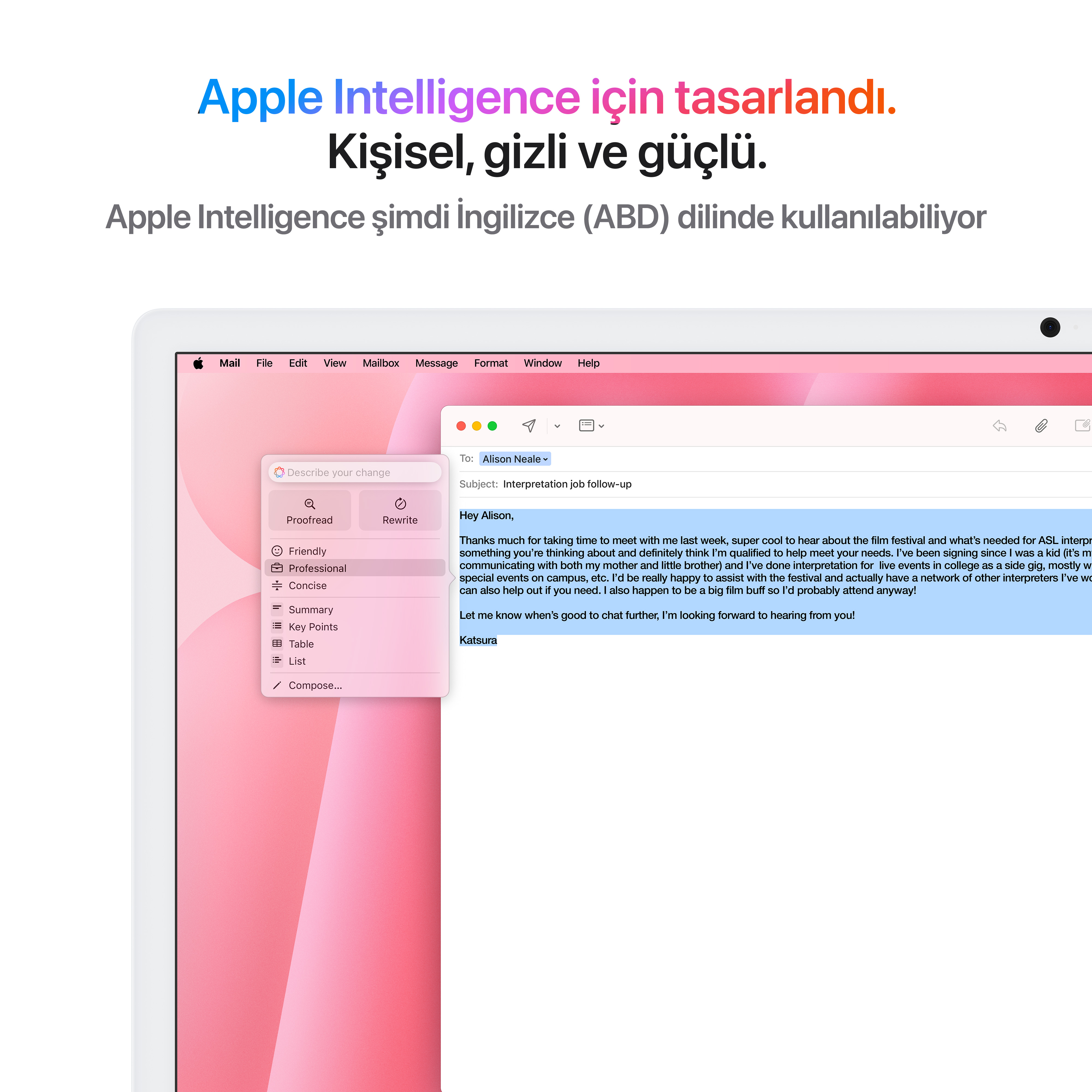 Bir bilgisayar ekranında Apple e-posta arayüzünün ekran görüntüsü.