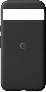 Schwarze Handyhülle mit weißem Balken oben und grauem "G"-Logo in der Mitte.