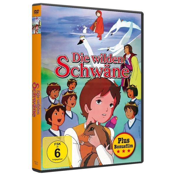 DVD-Cover für 'Die wilden Schwäne' mit Cartoon-Figuren und Text.