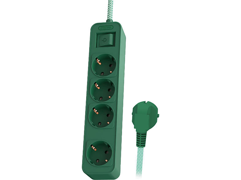 Regleta - Philips CHP2147G/12, 4 tomas Schuko, Cierre de seguridad para niños, Verde
