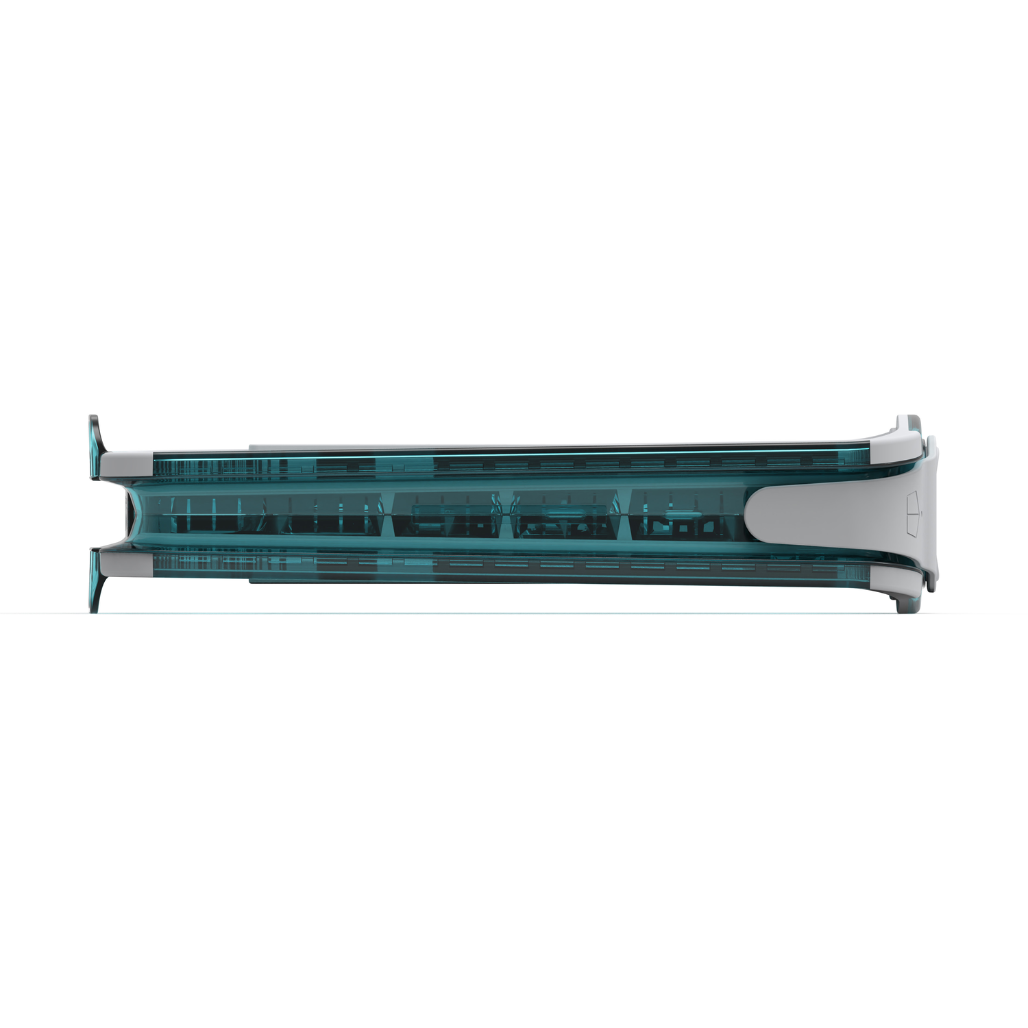 Futuristic-looking pod. Transparent with blue interior, designed for a futuristic environment.