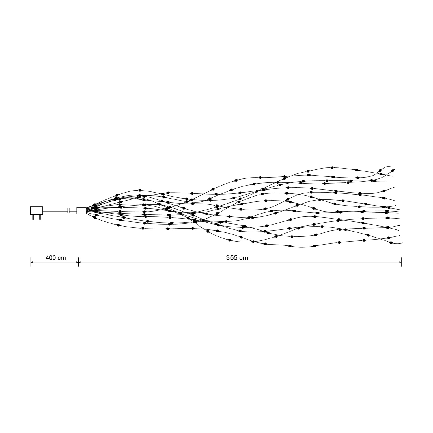 Diagramma in bianco e nero che mostra una catena di luci.