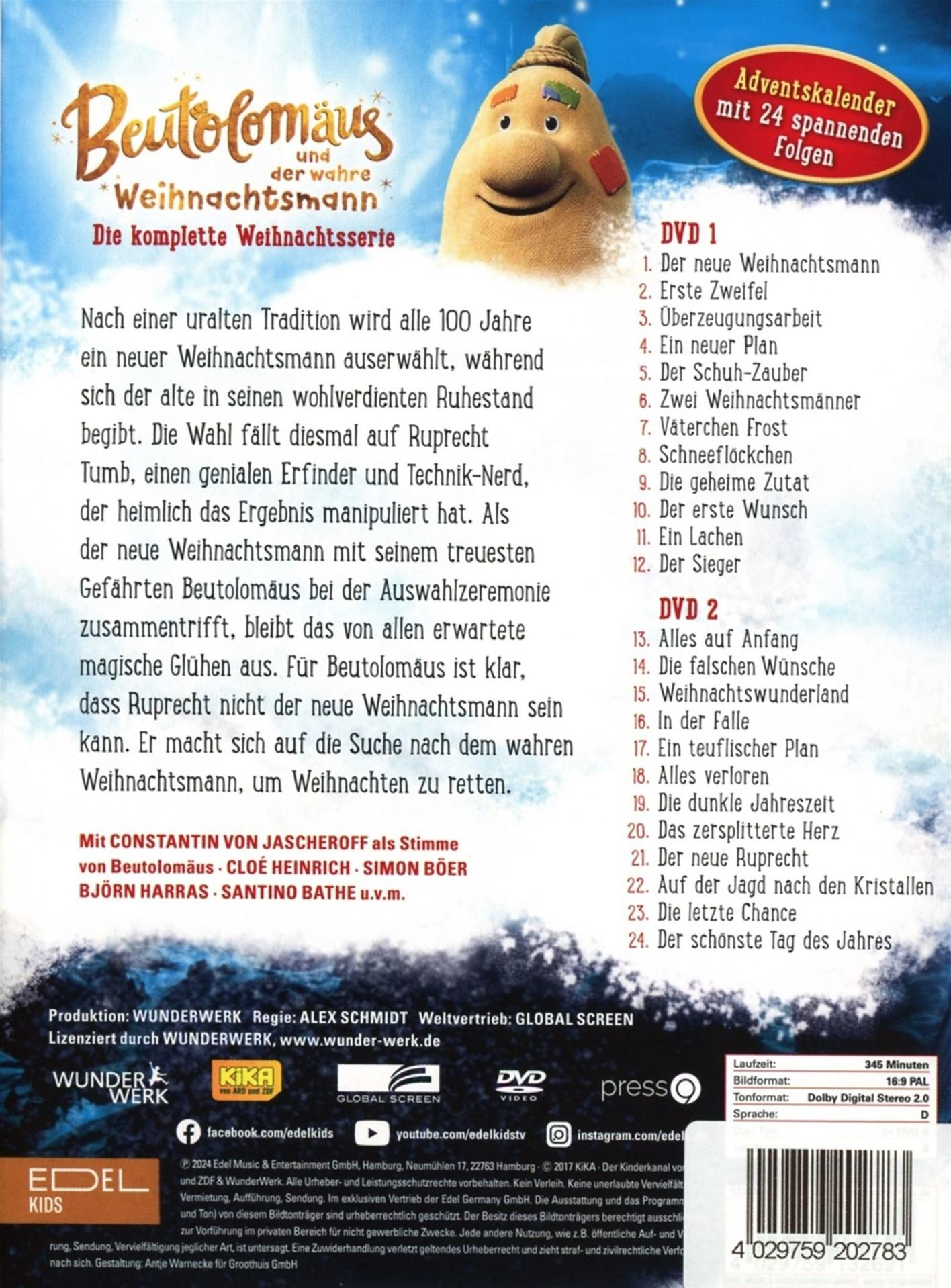 DVD-Cover mit dem Titel "Beutolomäus und der wahre Weihnachtsmann" und Episodenliste.