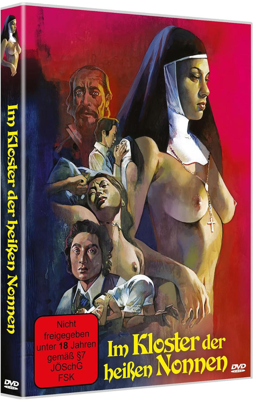 DVD-Cover eines Films über Nonnen, mit teilweise nackten Frauen und Männern. Roter Hintergrund.