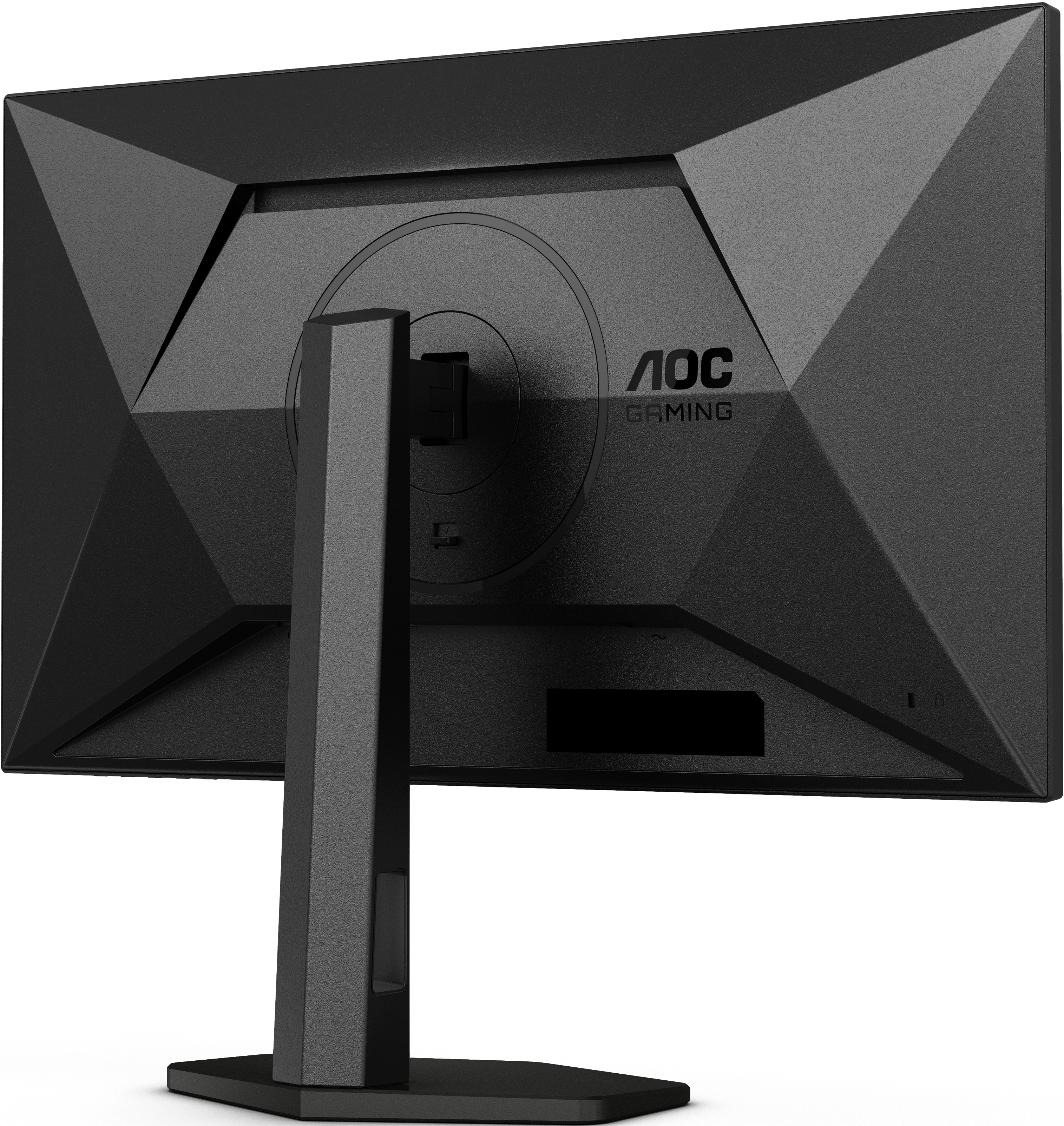 Retro di monitor del computer nero con logo AOC Gaming, supporto e porte.