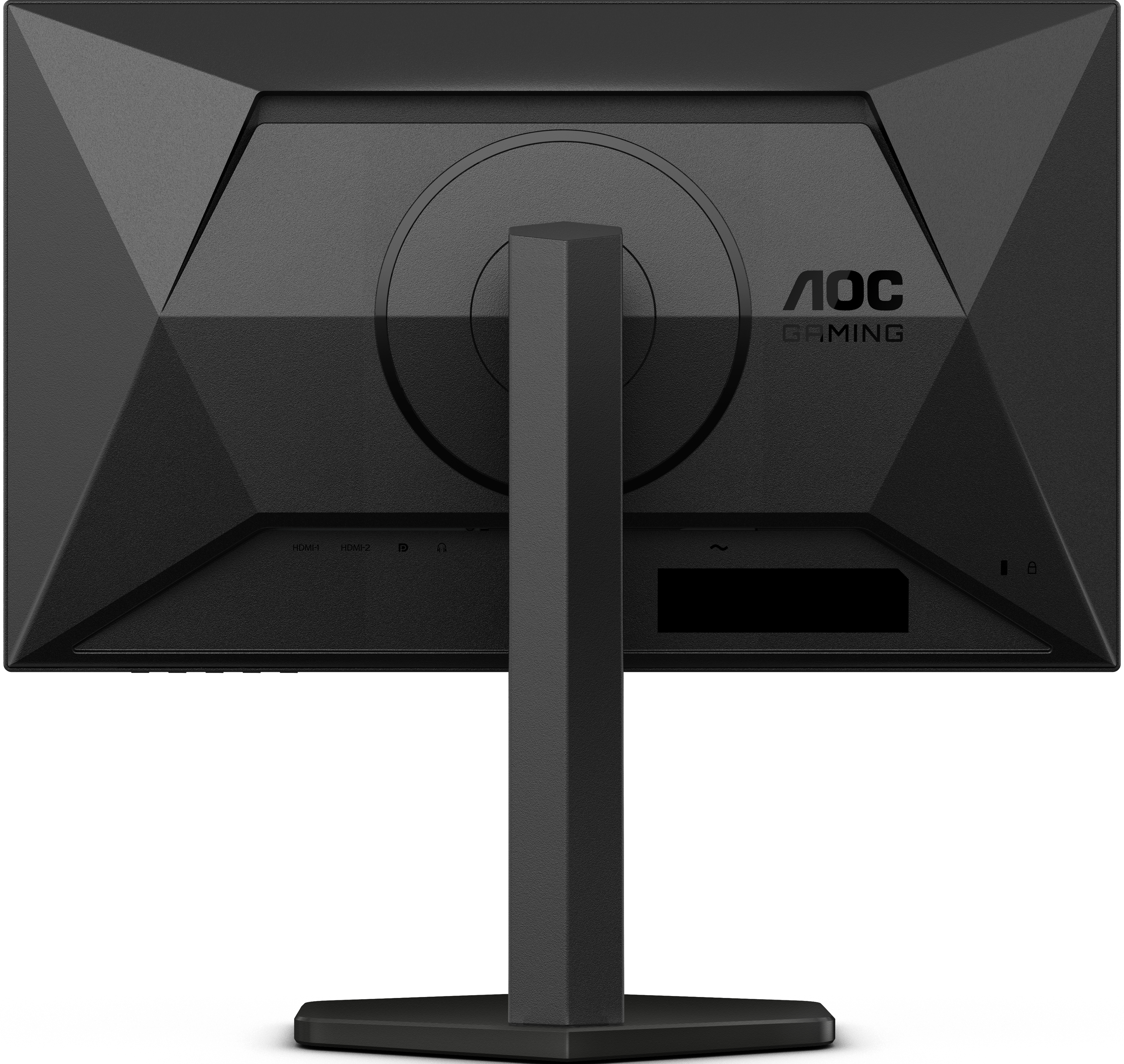 Die Rückseite eines schwarzen Monitors mit dem AOC Gaming-Logo.