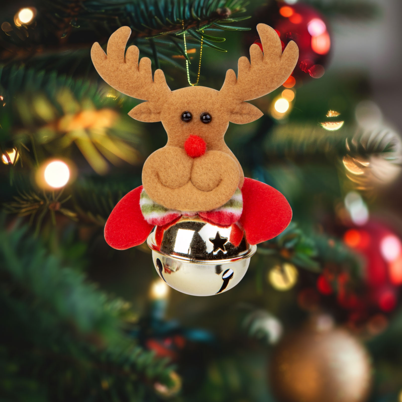 FAMILY CHRISTMAS Karácsonyfadísz, rénszarvas csengettyűvel, 11x10 cm (58589B)