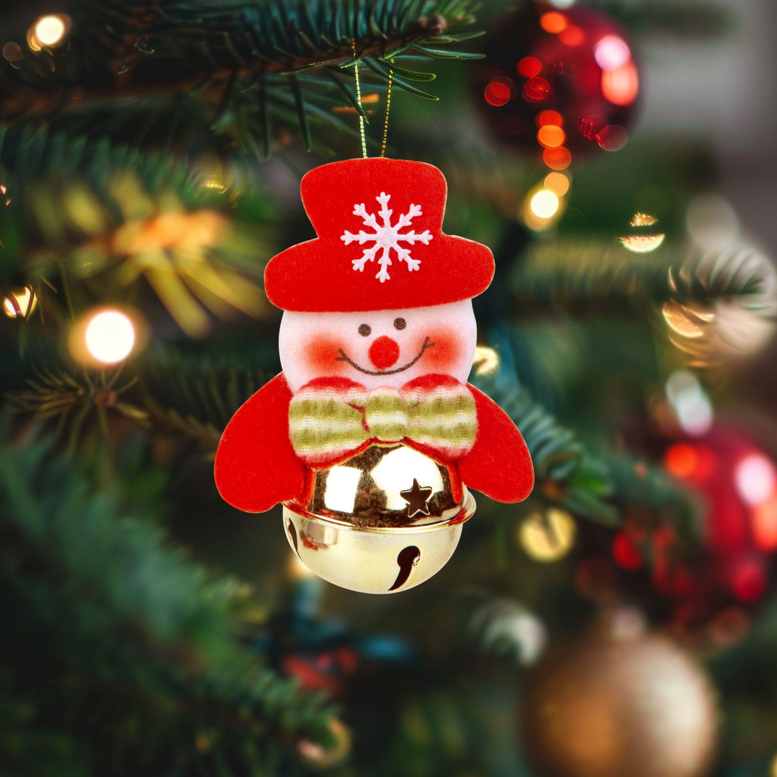 FAMILY CHRISTMAS Karácsonyfadísz, hóember csengettyűvel, 11x10 cm (58589C)