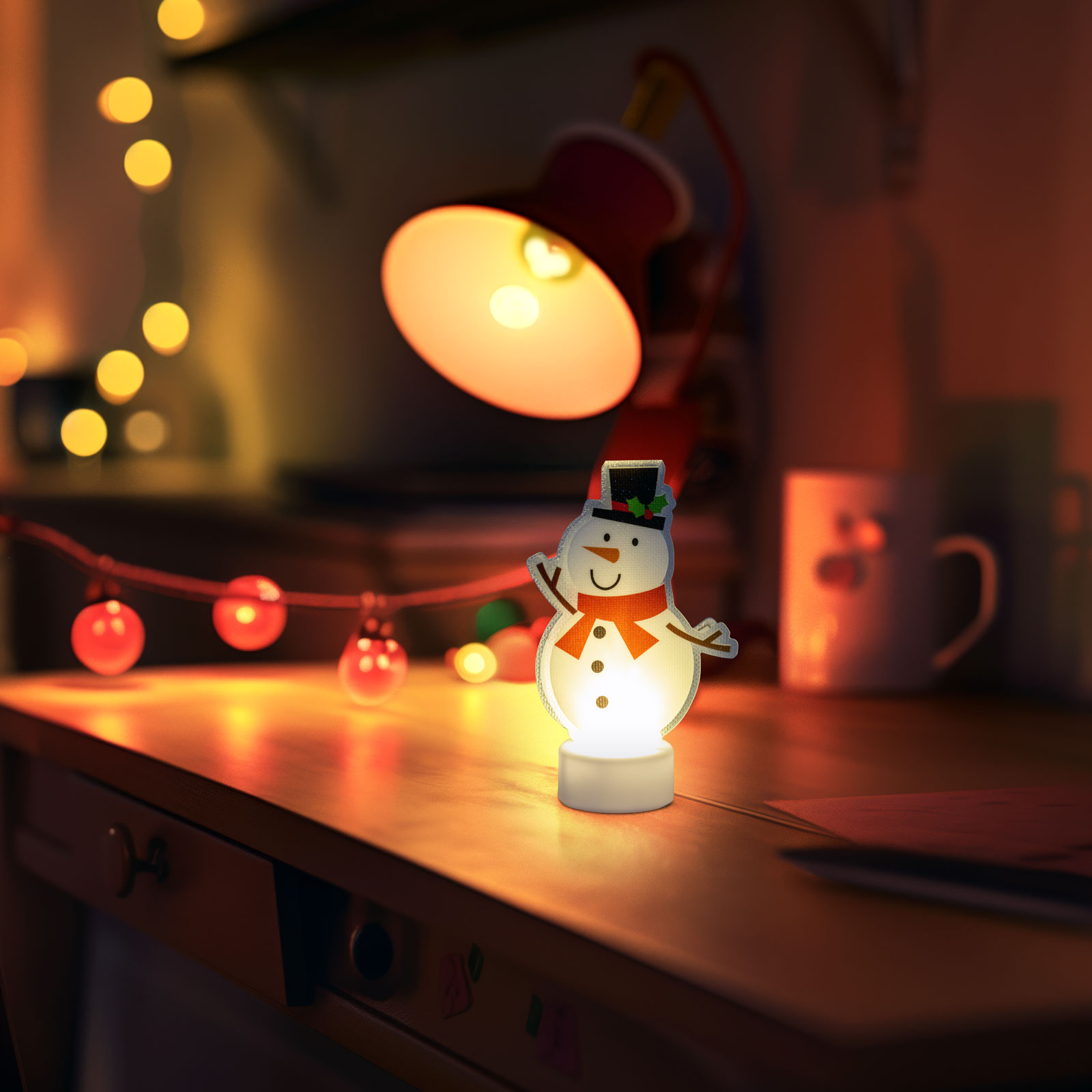 FAMILY CHRISTMAS LED-es dekoráció, hóember, elemes, melegfehér (58976B)