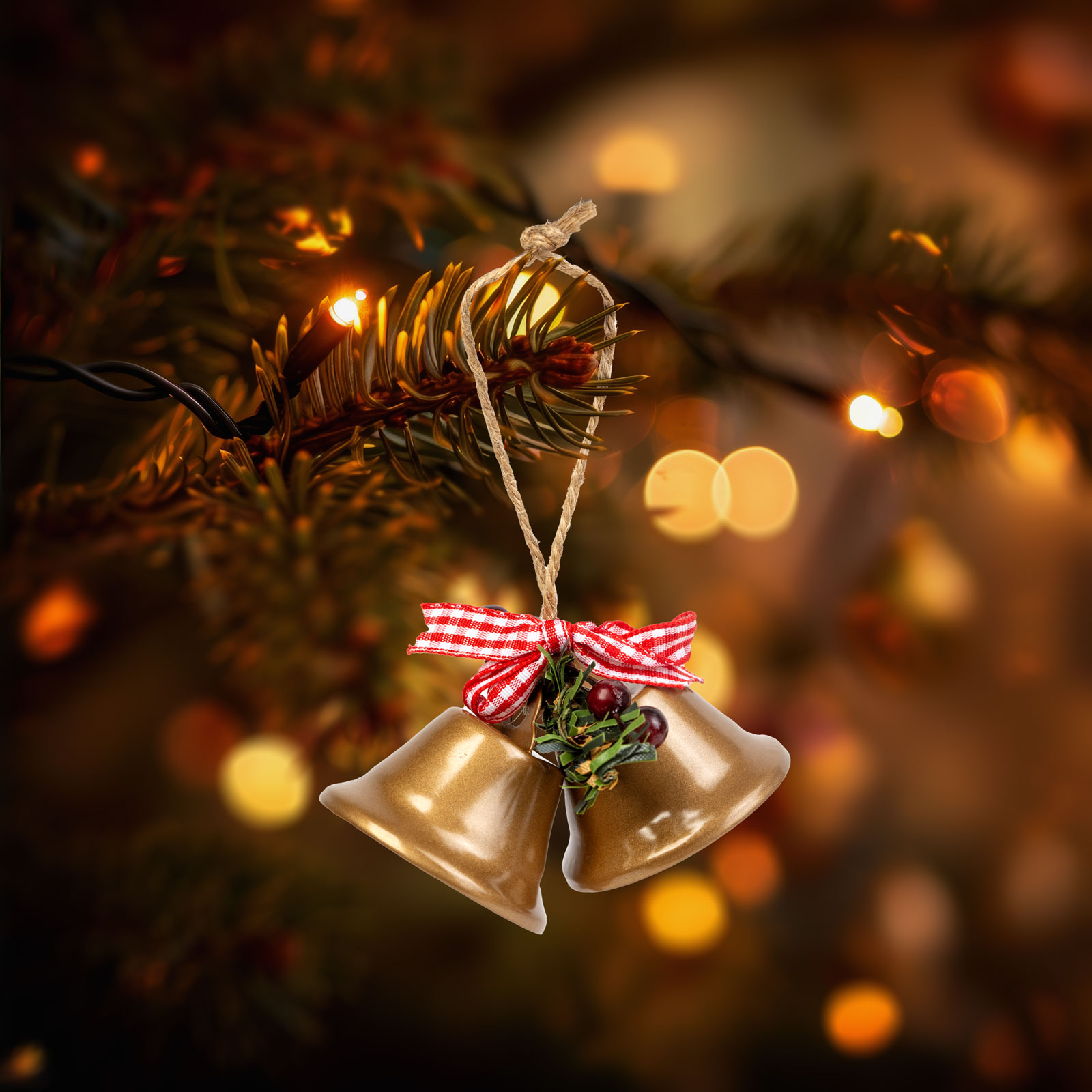 FAMILY CHRISTMAS Karácsonyfadísz, csengettyű, 5,5x16 cm, barna (58590B)