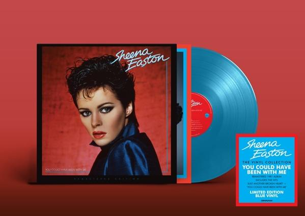 Albumborító Sheena Easton fotójával és egy kék bakelit lemezzel.