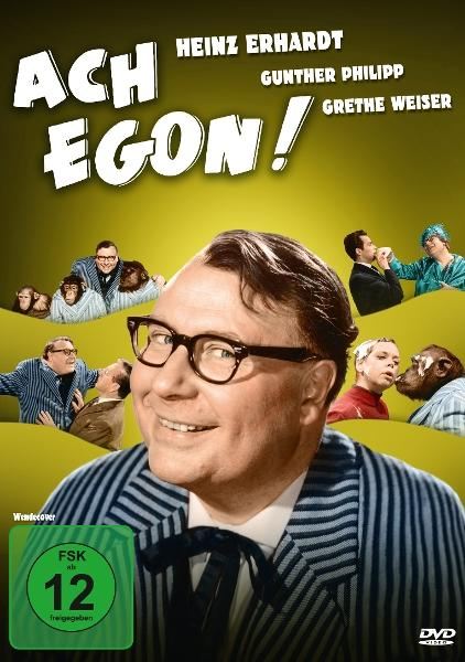 Filmcover mit Heinz Erhardt und anderen. Titel 'Ach Egon!'. Viele Personen sind abgebildet.
