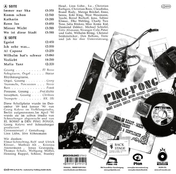 Ein Vintage-Albumcover mit Text und Bildern, mit einem Bandfoto und anderen Designelementen.
