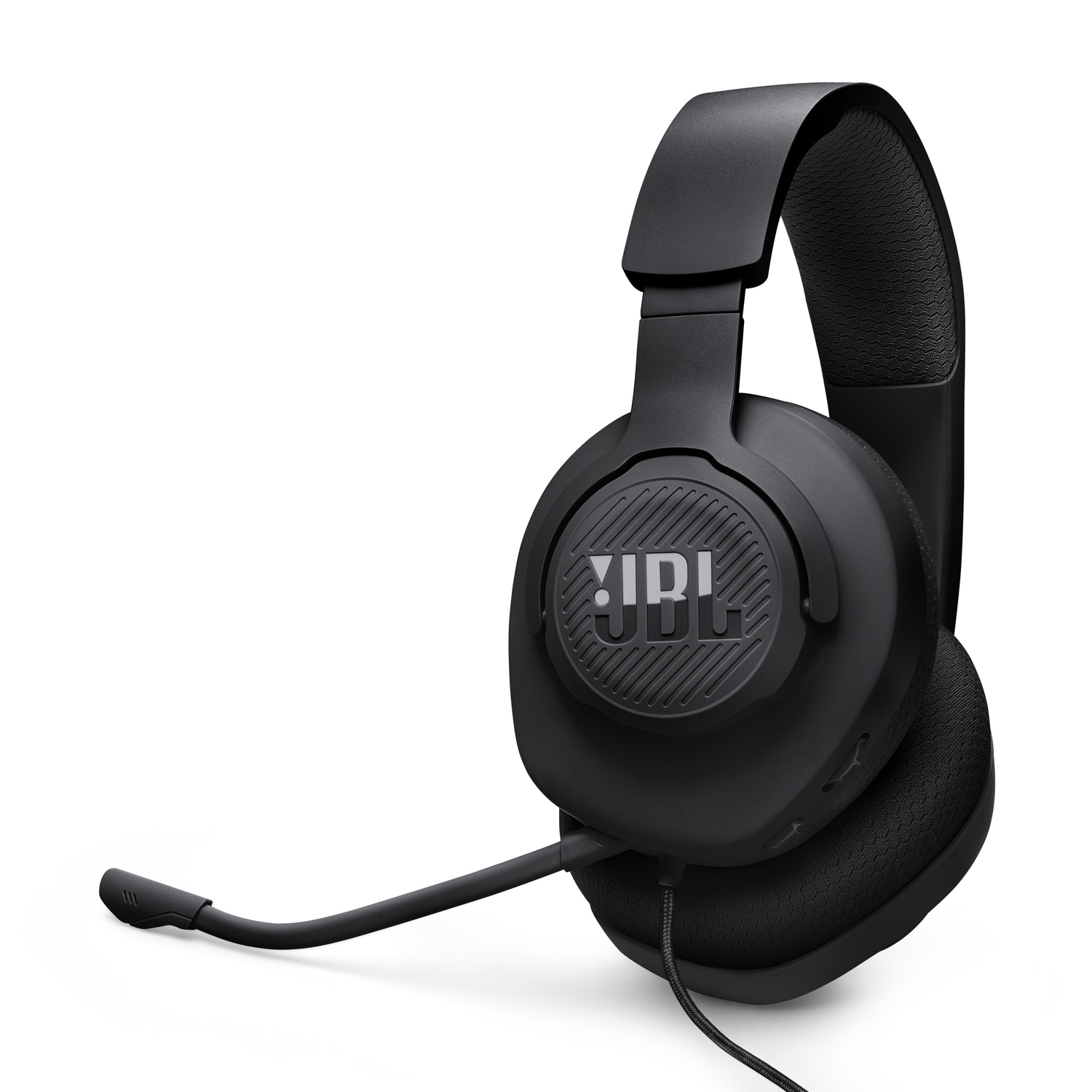 Cuffie JBL nere con microfono. Design semplice e moderno.