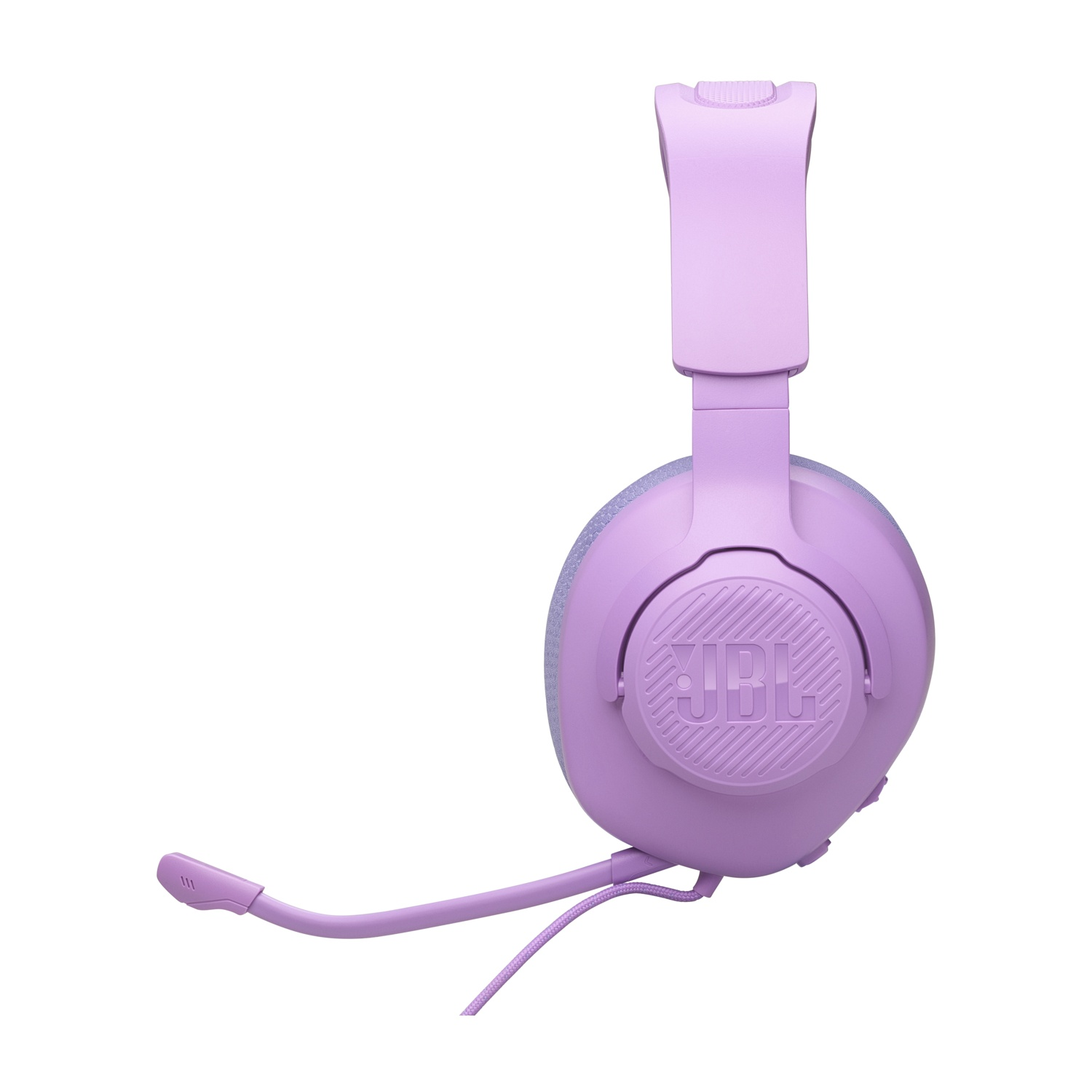 Cuffie JBL viola con microfono. Le cuffie sono su sfondo bianco.