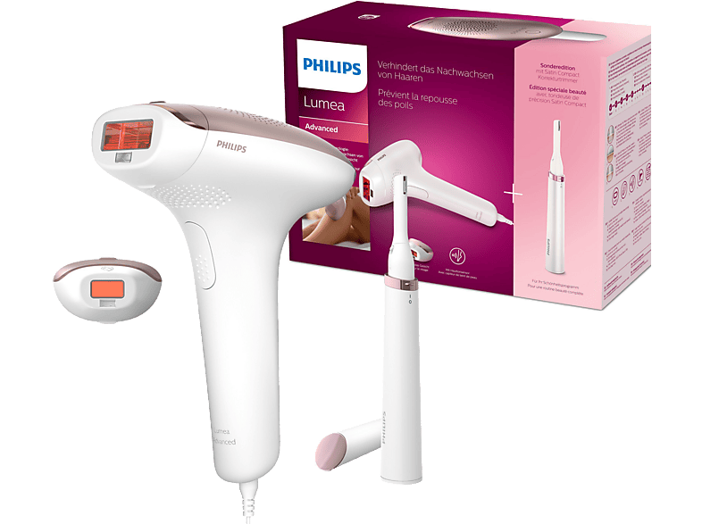 Philips Lumea IPL BRI921/00 Korrekturtrimmer + IPL-Haarentfernungsgerät (Weiß /Rosé, mit 2 Aufätze, Netz-/Batterie-/Akkubetrieb)