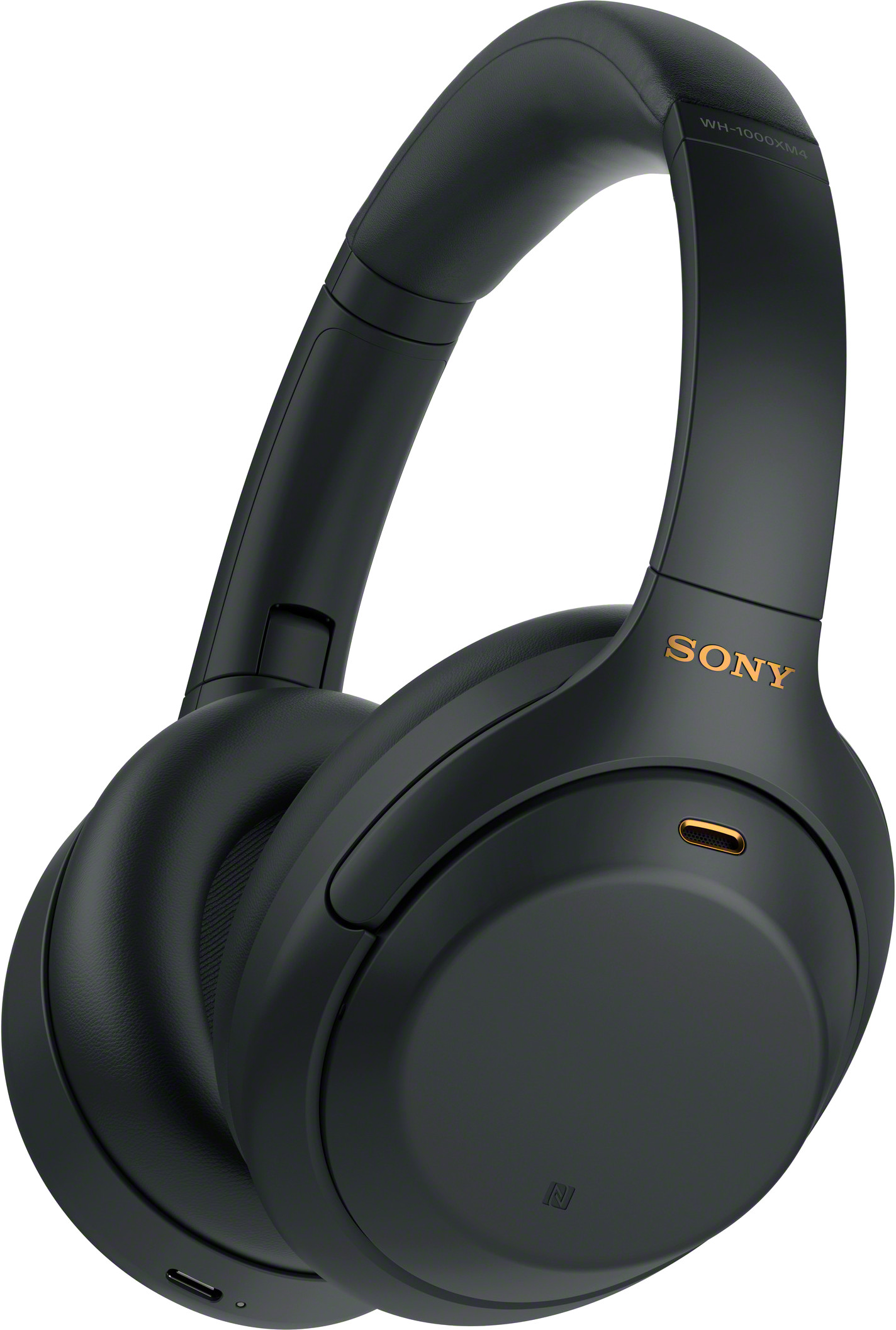 Schwarze Sony-Kopfhörer mit goldenen Akzenten.