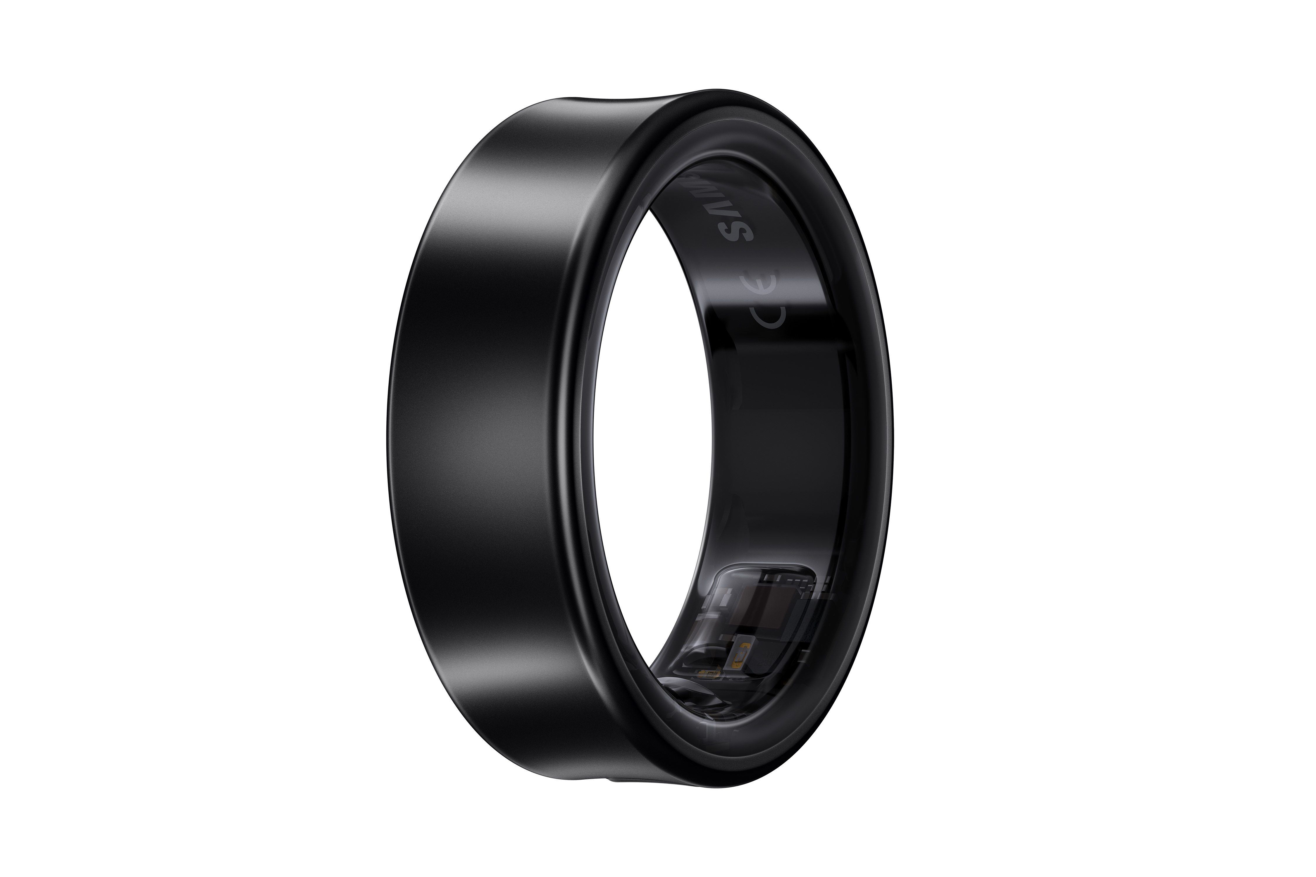 Schwarzer Smartring. Es hat ein elegantes Design, und auch die Innenseite ist sichtbar.