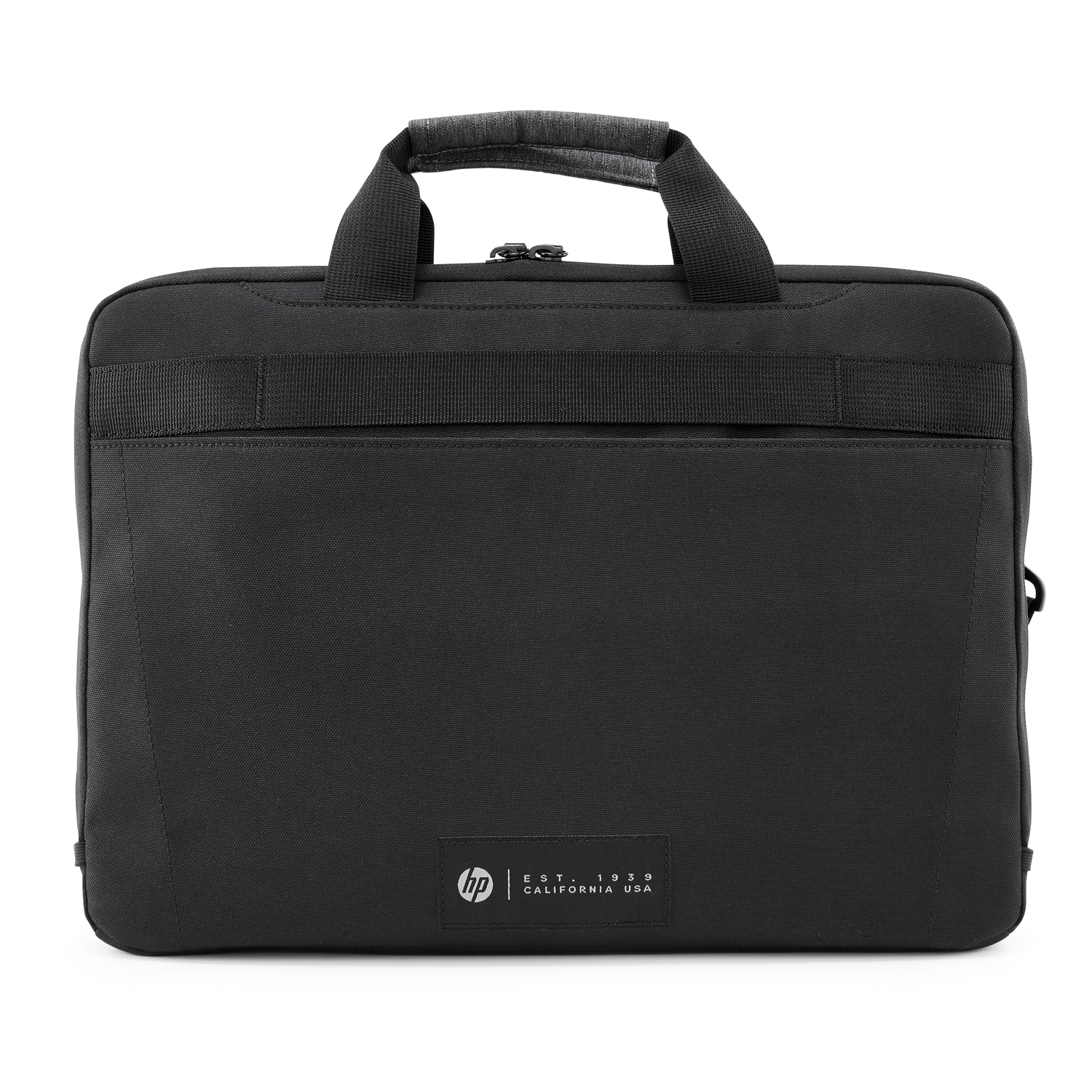 A black laptop bag. The background is white.