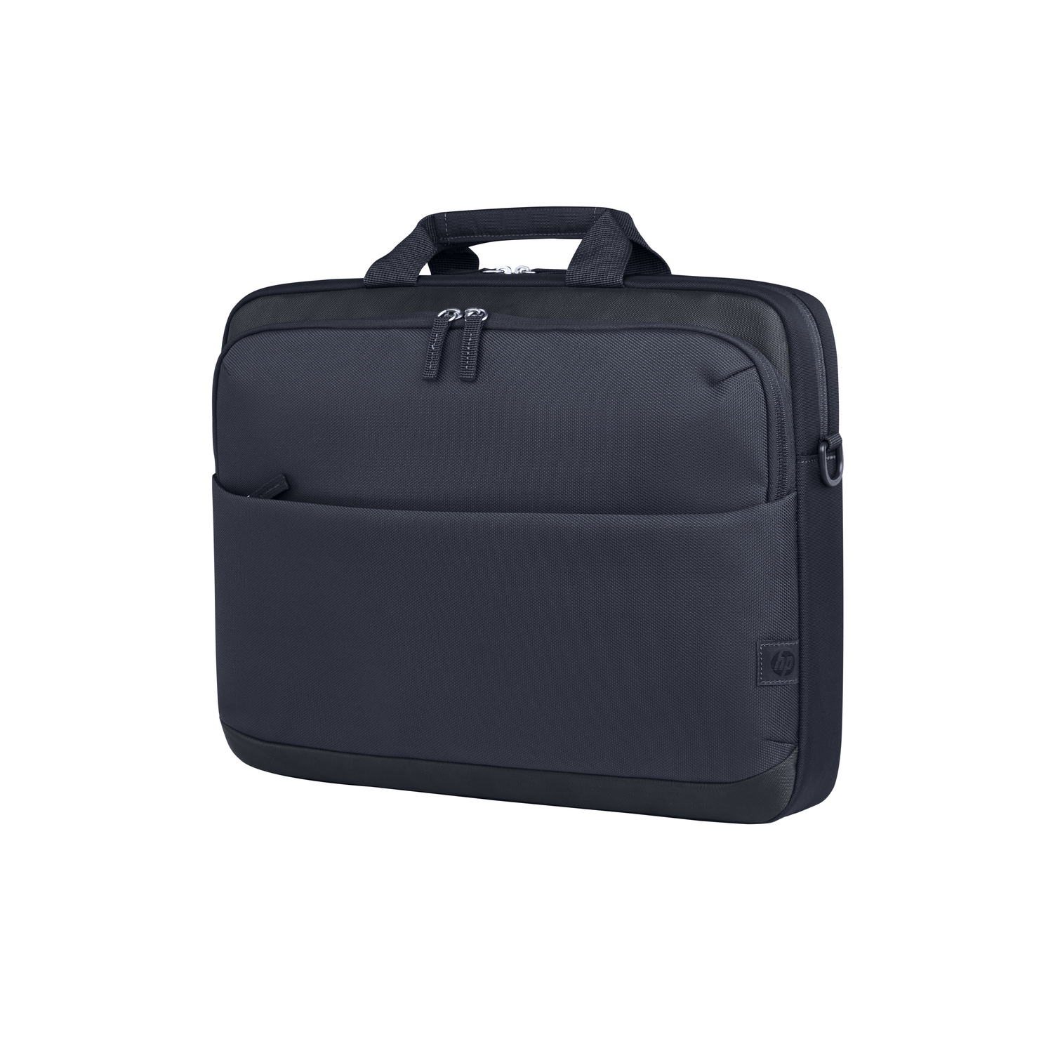 Een marineblauwe HP laptoptas met een handvat.