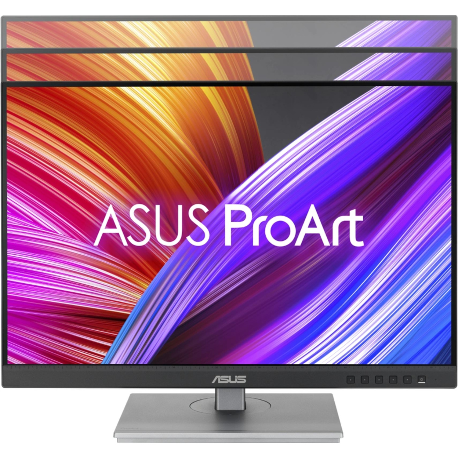 Moniteur ASUS ProArt. L'écran a une forme incurvée avec un arrière-plan abstrait coloré.