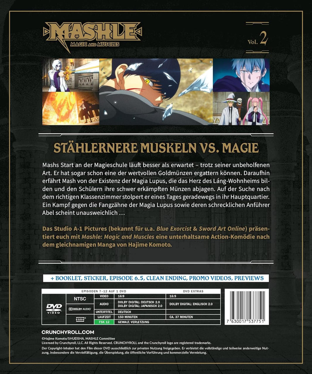 Rückseite einer DVD-Hülle, Text auf Japanisch und Englisch, Anime-Bilder.