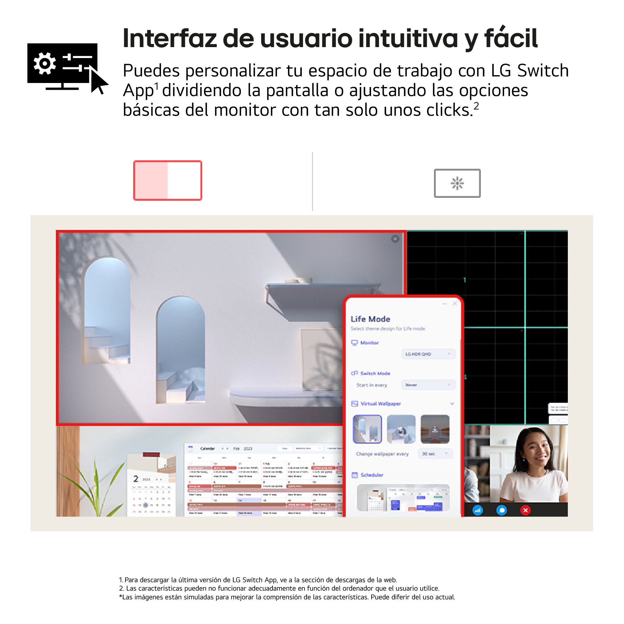 Una pantalla de monitor con una interfaz de computadora y un fondo blanco, con cuadros rojos y grises.