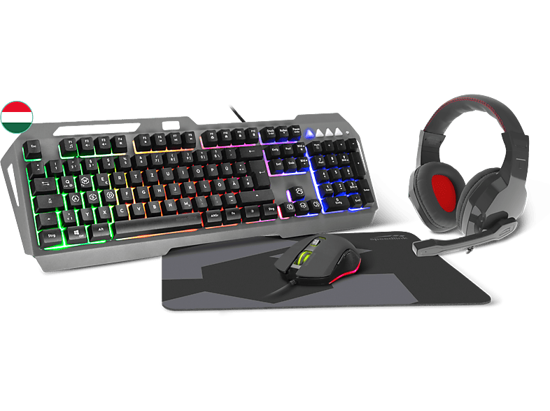 SPEED LINK Lunera 4in1 gaming csomag, egér, egérpad, headset, billentyűzet, Magyar kiosztás (SL-670305-BK-HU)