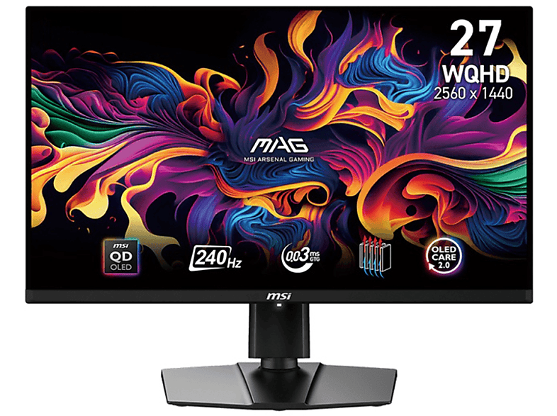 MSI MAG 271Qpx Qd-Oled E2 Monitor, 26,5", 2K UltraWide Qhd, 2560 x 1440 Pixel, tempo di risposta 0,03 ms, refresh rate 240 Hz