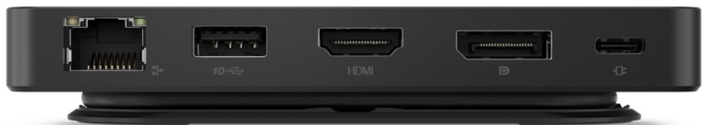 Un dispositivo negro con puertos. Se ven puertos Ethernet, USB, HDMI y USB-C.