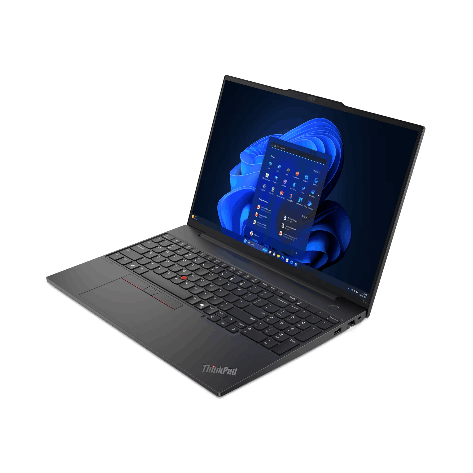 Un portátil gris oscuro, Lenovo ThinkPad, con la pantalla mostrando una interfaz de Windows.