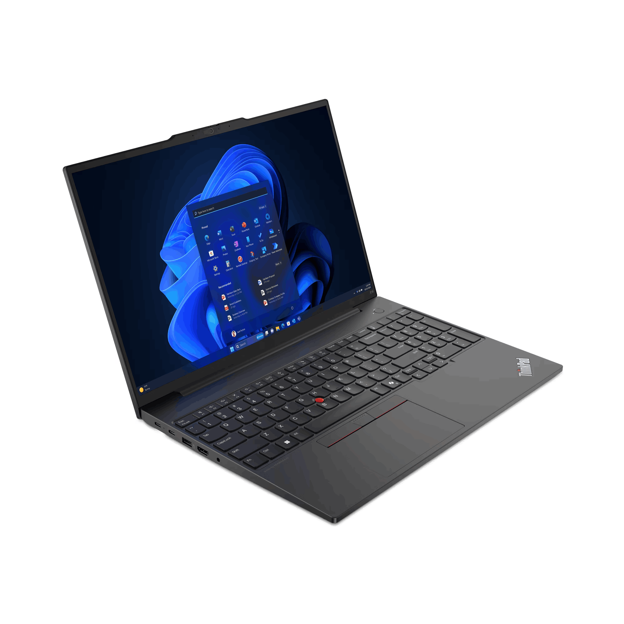Portátil con teclado, pantalla con escritorio, color oscuro, sobre fondo negro.