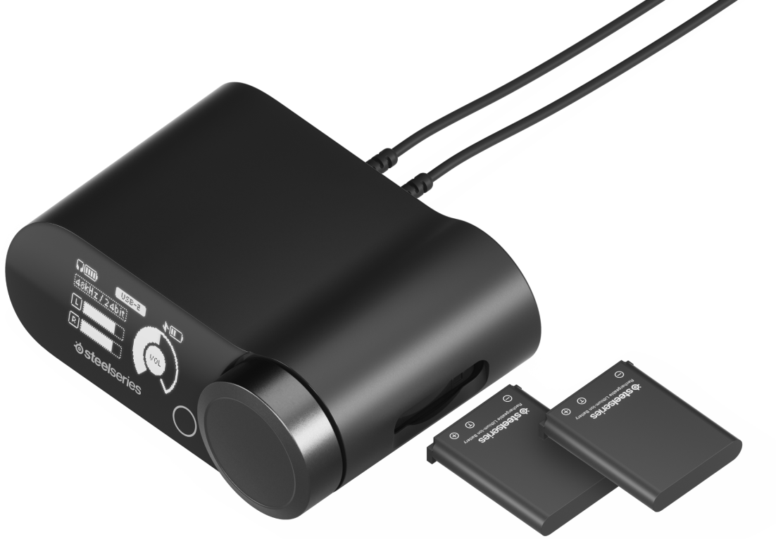 Schwarzer Audioempfänger mit Batterien und Antennen.