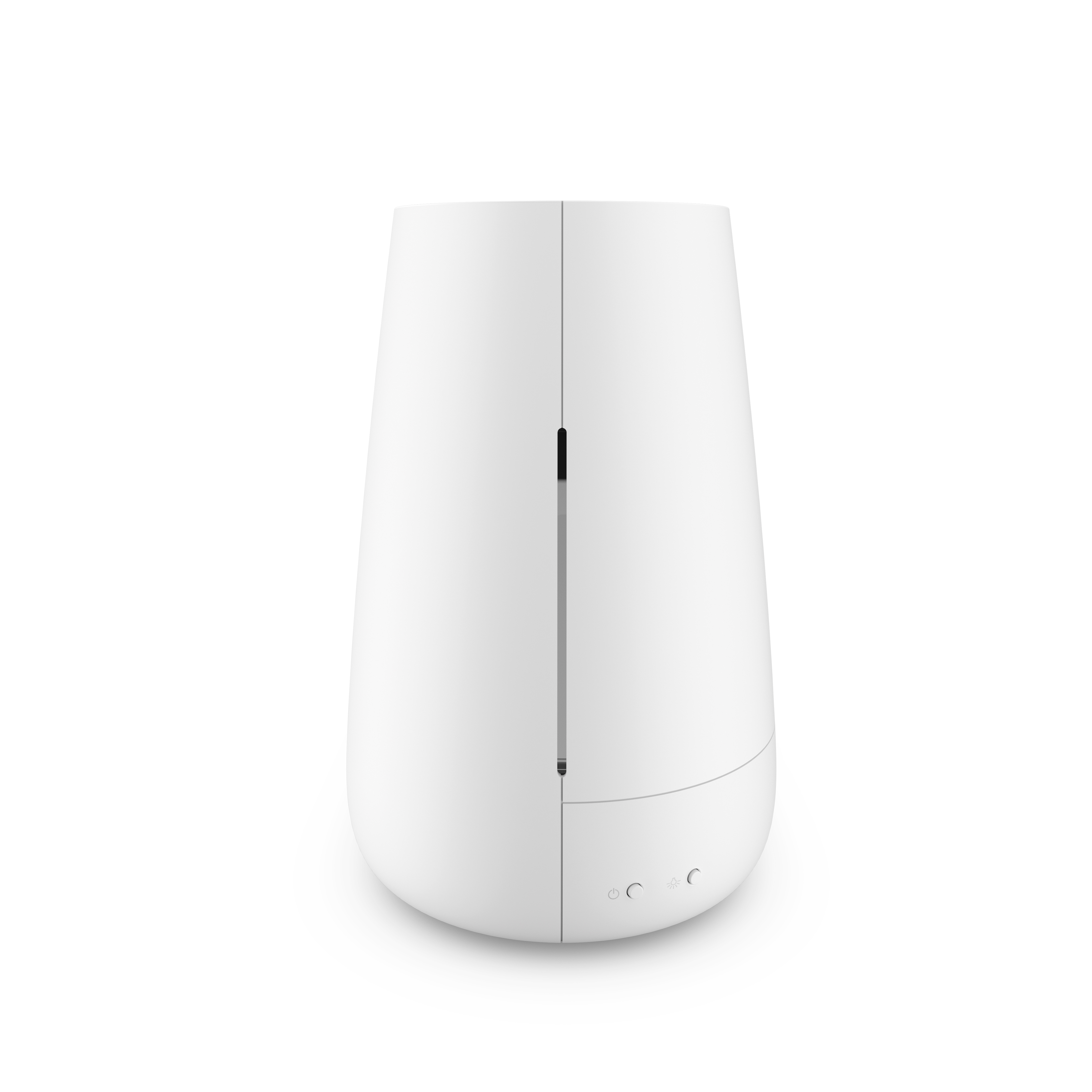 Weißer Luftbefeuchter. Zylindrische Form mit abgerundeter Basis. Minimalistisches Design. Isoliert auf weißem Hintergrund.