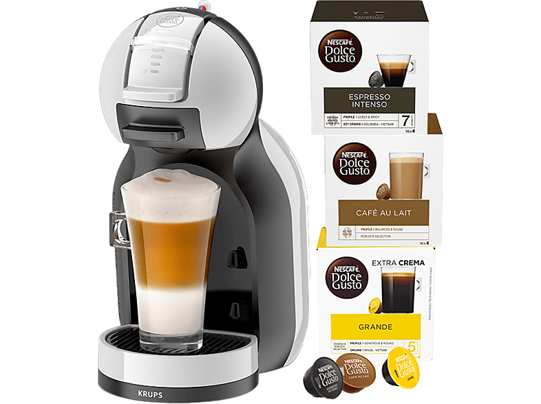 Krups KP123B.HB24.1AT Dolce Gusto Mini Me Kapselmaschine inkl. 48 Kaffeekapseln. Arctic Grey/Schwarz