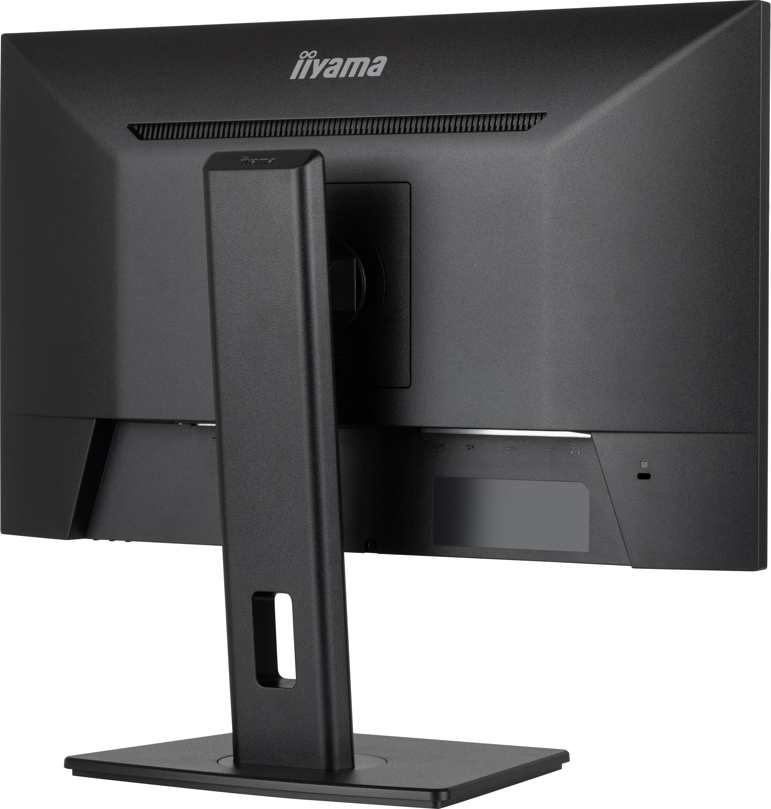 Rückseite eines schwarzen Computermonitors mit dem Markennamen 'iiyama' oben.